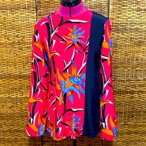 EUC Diane von Furstenberg  Floral black color block,100% Silk Tunic blouse M?
